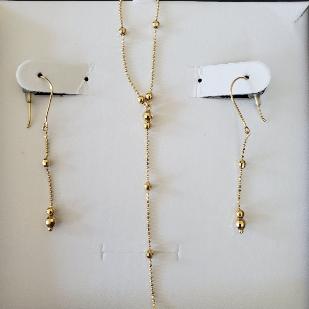 14K Gold Beaded Lariat Necklace and Earrings NWT
